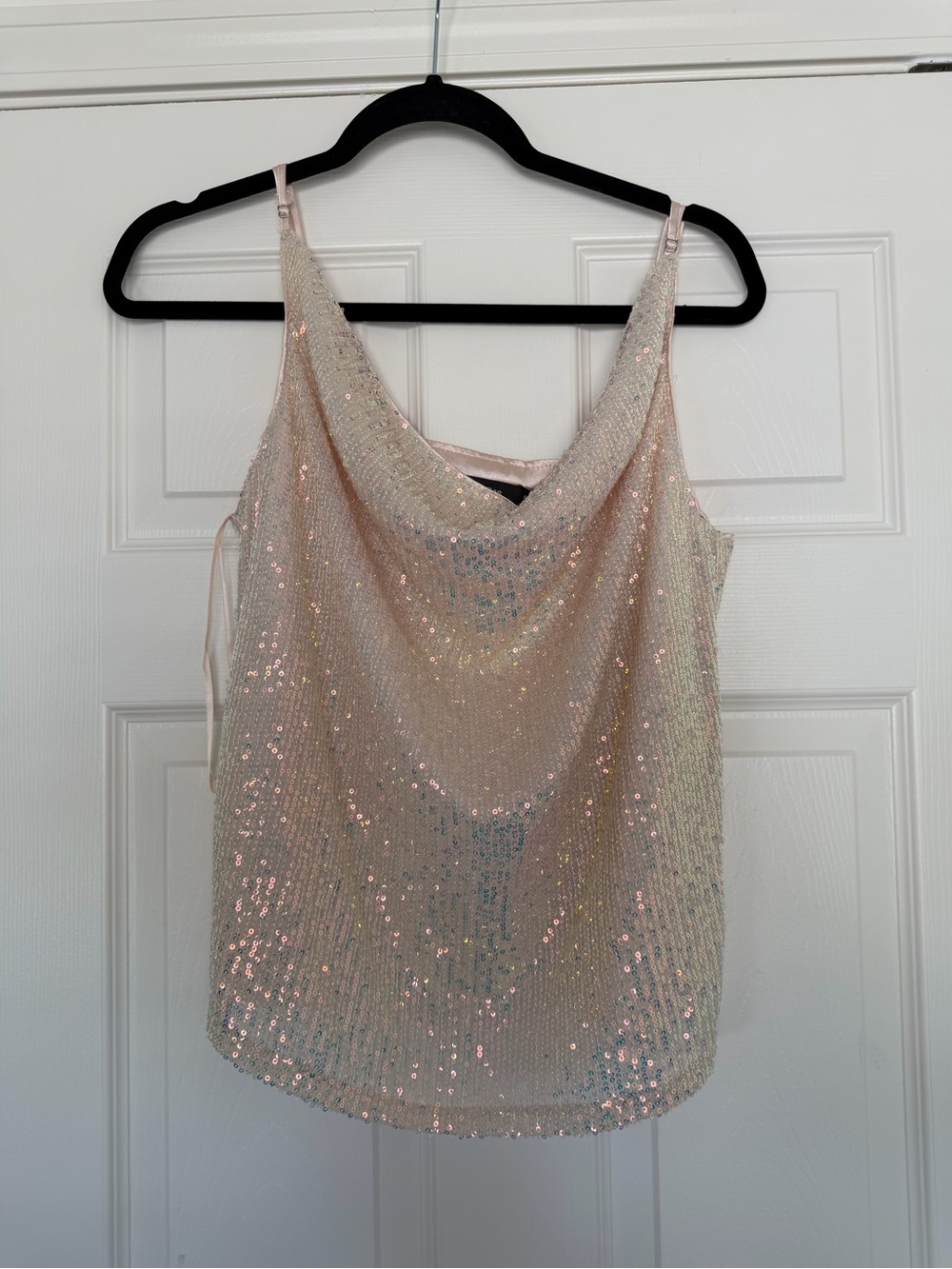 NWT Boutique Sequin Cowl Neck Tank Top - Pale Pink